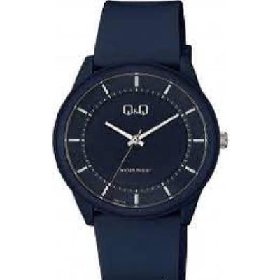 Q&Q VS60J005Y - Horloge - Analoog - Sport - Unisex - Plastic band - Rond - Cijfers - Kunststof - Donkerblauw - Zilverkleurig - 3 bar waterdicht