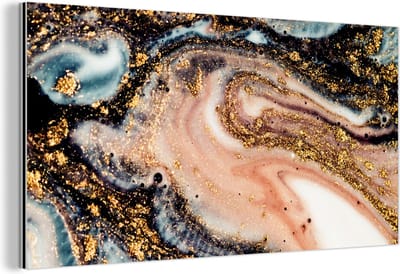 Wanddecoratie Metaal - Aluminium Schilderij Industrieel - Marmerlook - Goud - Zwart - Glitter - Chic - 160x80 cm - Dibond - Foto op aluminium - Industriële muurdecoratie - Voor de woonkamer/slaapkamer
