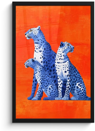 Poster in lijst - Fotolijst 40x60 cm - Posters - Luipaarden - Stippen - Oranje - Posterlijst zwart - Decoratie - Wanddecoratie woonkamer - Muurdecoratie slaapkamer