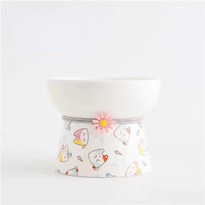 Huisdier Keramische Bak Kattenbak Kattenbak Kattenbakje Hoge Voeten Schattig Kattenvoerbakje Puppybakje met Placemat Anti-kantel Drinkbak white