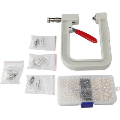 Kit Machine Presse Manuelle pour Pose de Perles Décoration Vêtements Chapeaux Chaussures Accessoires Faits Main white