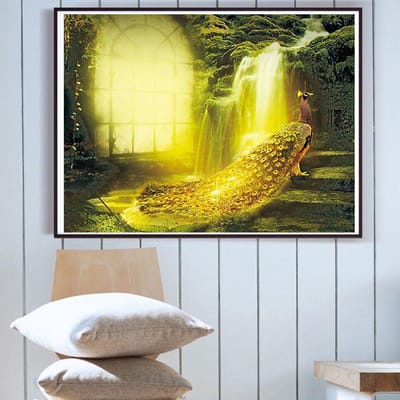 Diamant schilderij dier kruissteek volledige boor ronde diamant borduurwerk gouden pauw decoratie 20X30CM yellow