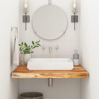 Wastafelblad Acaciahout - Houten Werkblad - Badkamer Inrichten - Rustieke Natuurrand - 80 x 60 cm - Naturel