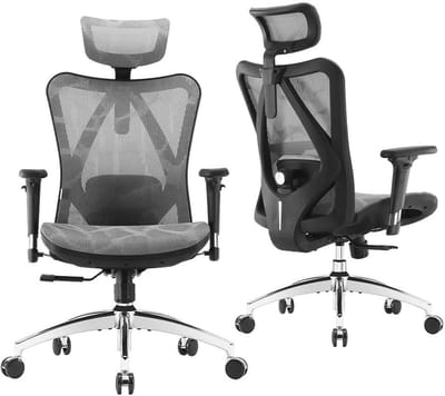 SIHOO M57 Ergonomische Bureaustoel - Verstelbare Lendensteun - 3D Armleuning - Hoogteverstelling - Bureaustoelen voor Volwassenen tot 150kg - Grijs