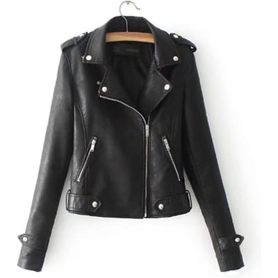 Veste en simili cuir femme manteaux de ceinture zippée noir PU XXL noir