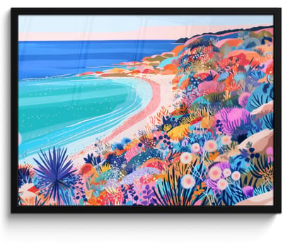 Poster in lijst - Fotolijst 70x50 cm - Posters - Bloemenweide - Zee - Zomers - Posterlijst zwart - Decoratie - Wanddecoratie woonkamer - Muurdecoratie slaapkamer