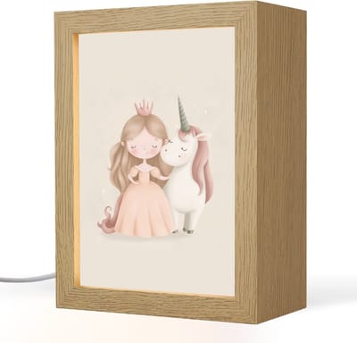 Nachtlampje 15x20 cm - Kinder lampje - Prinses - Eenhoorn - Pastel - Tafellamp kinderkamer - Slaapkamer lamp - Bedlamp kinderen - Kinderlampje stopcontact - Wandlamp babykamer - Nachtlampjes