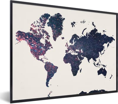 Poster in lijst - Fotolijst 80x60 cm - Posters - Wereldkaart - Galaxy - Wit - Posterlijst zwart - Decoratie - Wanddecoratie woonkamer - Muurdecoratie slaapkamer