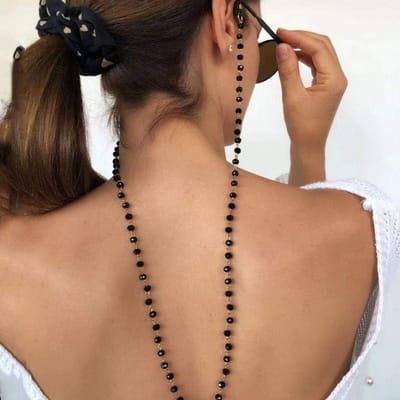 Boho Kralenketting voor Zonnebrillen, Zwart Kristallen Ketting voor Brillen, Rhinestone Ketting voor Fotografie en Strand, Anti-Verlies Brillenaccessoires voor Dames