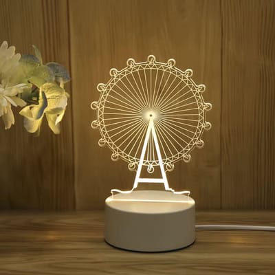 3D illusie LED lampje - Reuzenrad - Draaimolen - Warm licht - USB Stekker - Tafellamp - Sfeerlamp - Bureaulamp - Nachtlamp - Cadeautje - Kinderlamp - Decoratie - Verjaardag