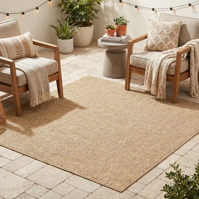 TAPISO Yucana Buitentapijt Vierkant - Flatweave Vloerkleed Buiten & Binnen - Modern Gemêleerd Design - Beige Creme Buitenkleed - Weerbestendig & UV-bestendig 200x200