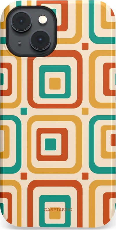Casetastic hoesje geschikt voor Apple iPhone 14 Plus - MagSafe - Dubbellaagse bescherming - Retro Vierkant verlangen - Fashion Case - Crème Terracotta Goud Turquoise