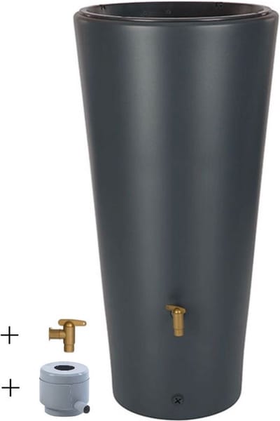 Graf regenton Vaso 220 L-Antraciet-met kraantje -met vulautomaat voor ronde regenpijp