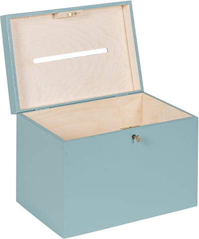 HAUDT® Enveloppenkist met slot BAS Denim - 29 x 20 x 21 cm - houten kist met slot - incl. koperen sleutel - blauwe opbergkist