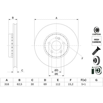Remschijf BOSCH 0 986 479 H47 voorkant, geventileerd, sterk gecarboniseerd, 1 Stuk