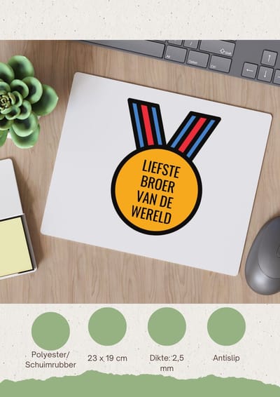 Akyol - liefste broer van de wereld Muismat - Broer - de liefste broer - verjaardagscadeau - verjaardag - cadeau - cadeautje voor broer - broer artikelen - kado - geschenk - gift - 23 bij 19 cm
