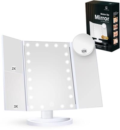 Goodcare Make up spiegel met Verlichting - 3 Vergrotingen - Staand - Reisformaat - Reisspiegel - Scheerspiegel - Makeup spiegel