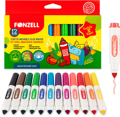 Fonzell Geurstiften – 12 Kleuren – Heldere Kleuren & Creatief Plezier voor Kinderen
