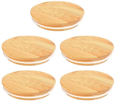 Dailygoods- Bamboe Potdeksel - 5 Stuks - Luchtdicht - Herbruikbaar - Siliconen Afsluitring - Lekvrij - Geschikt voor Yoghurtpotten en Glazen Potten - Voedseldeksel