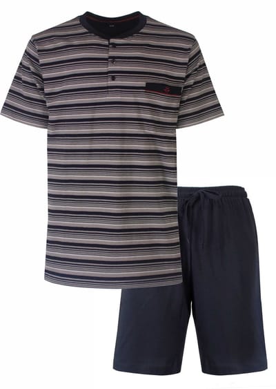 Paul Hopkins Heren Shortama - Gestreept Dessin - Donker Blauw - Maat M
