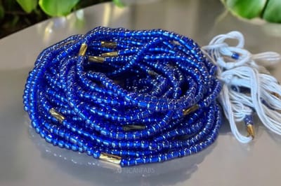AfricanFabs® Waist Beads / Afrikaanse Heupketting - Dola - Blauw mix (Traditioneel niet-elastisch koord) - Buikketting - Taille ketting