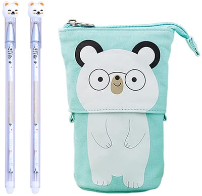 Dailygoods- Pennenzak Intrekbaar - Etui met Berenpatroon - Gelpennen Uitwisbaar - Schoolbenodigdheden - 12 x 17 cm - Zeildoek Materiaal
