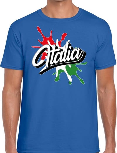 Italia/Italie landen t-shirt spetter blauw voor heren - supporter/landen kleding Italie S