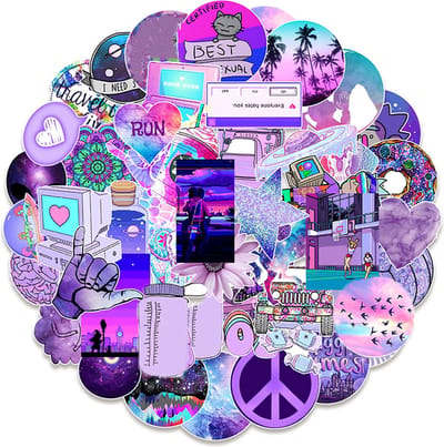 Paarse Sticker Mix | Vsco Galaxy | 50 Kleurrijke Stickers | voor laptop, agenda, koffer, etc.