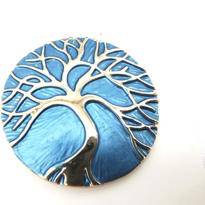 Magneet - broche - Design - Levensboom - Rond - Blauw/Goud kleur - Ø 44 mm - voor - omslagdoek - sjaal en - vest te sluiten.