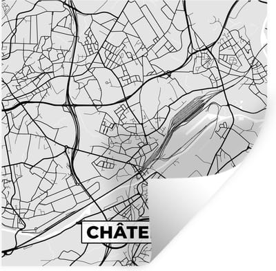 Muurstickers - Sticker Folie - Zwart Wit – België – Plattegrond – Stadskaart – Kaart – Châtelet - 100x100 cm - Plakfolie - Muurstickers Kinderkamer - Zelfklevend Behang XXL - Zelfklevend behangpapier - Stickerfolie