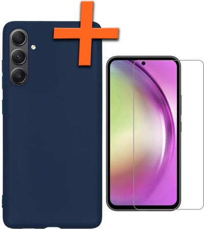 Hoes - Met Screenprotector - Geschikt voor Samsung Galaxy A54 - Sterk & Shockproof - Back Cover - Siliconen Case - Telefoon Hoes - Donkerblauw
