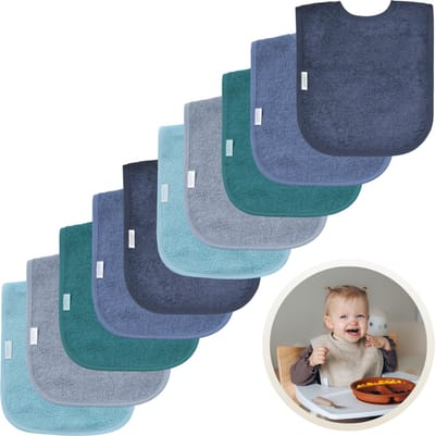 Funnies Slabbetjes 10-Pack Blauwe Tinten - Set van 10 Zachte Slabbertjes - Grote Slabbers - Kwijldoekjes voor Baby’s en Kinderen - Absorberend, Zacht en Makkelijk Wasbaar - Perfect voor Voeden, Kwijlen en Bescherming van Kleding