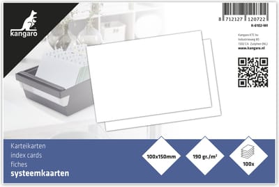 Kangaro systeemkaarten - 10x15cm - 190 grams blanco papier - 100 stuks - indexkaart