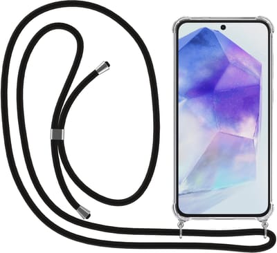 Smartphonica Telefoonhoesje Geschikt voor Samsung Galaxy A55 met Koord en Stootrand - TPU Backcover Shockproof met Lanyard - Transparant geschikt voor Samsung Galaxy A55