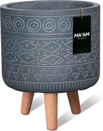 MAAM Pottery Fay bloempot op poten - D21xH27 Grijs - houten pootjes (FSC) - marokaans - bohemian - botanisch