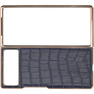 Opvouwbare Telefoonhoes voor Xiaomi MIX Fold 2 Nano Leer Krokodillenpatroon Anti-Kras Telefoon Beschermhoes blauw