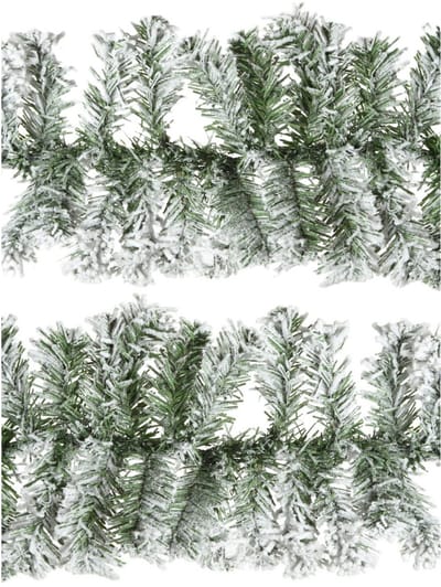 Everlands Dennenslinger/dennen guirlande - 2x - groen - besneeuwd -270 x 9,5 cm - PVC -160 tips