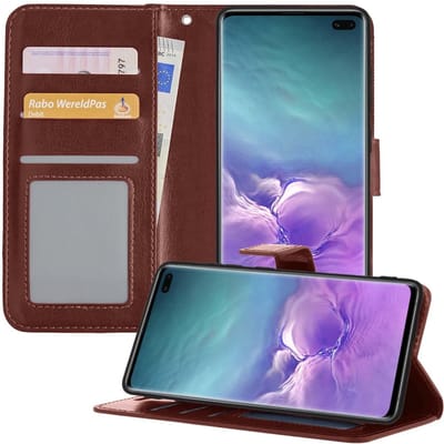 Hoesje - Met Pasjeshouder - Geschikt voor Samsung Galaxy S10 - Luxe Bookcase Portemonee - Flip Case - Kunstleer Book Case - Flipcase - Book Cover - Walletcase - Portemonneehoes - Telefoonhoesjes - Bruin
