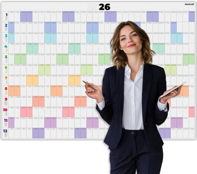 Grote Wandplanner Posterformaat DIN A1 84 x 60 cm - Jaarplanner voor de muur ter bevordering van de organisatie voor gezin, studie en werk