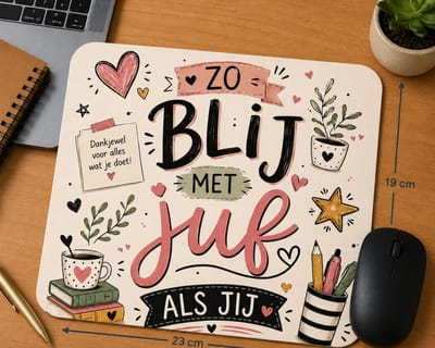 Muismat Zo Blij met een Juf als Jij – 23 x 19 cm – Cadeau voor Juf – Juffendag Cadeau – Einde Schooljaar – Vrolijk School Design