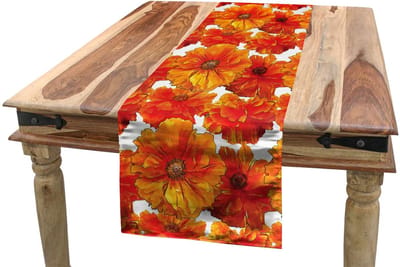 ABAKUHAUS Oranje tafelloper – Antieke Boheemse klaproosbloemen – 40x225 cm – verbrand oranje/wit