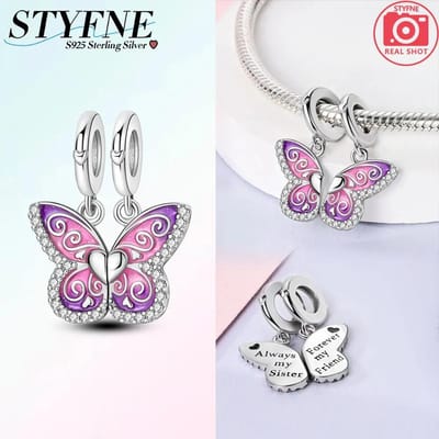 Bedel Koper Roze Paars Vlinder-Vormig Kralen Passend op Charm Plata Echte Armbanden Kralen Dames Sieraden Knutselen Doe-Het-Zelf