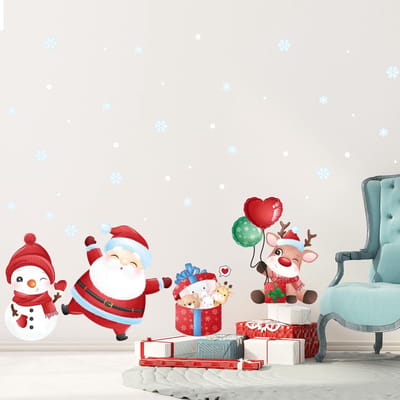 Kerststicker: Kerstman en verrassingscadeaus - Kerststickers - feestdecoratie - 110x165cm