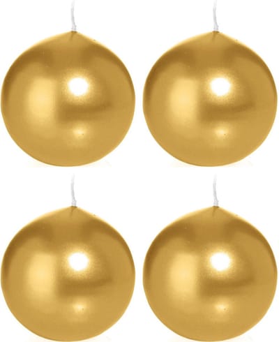 Trend Candles Bolkaars glad - 4x - goud - 7 cm - 16 branduren - ronde kaarsen