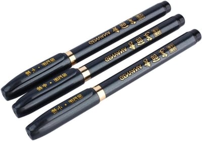 Set van 3 Zwarte Zachte Tip Pennen voor Calligraphy, Tekeningen en Manga Creaties