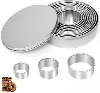 Set van 12 Ronde RVS Uitsteekvormen voor Koekjes en Donuts met Opbergdoos - Perfect voor Bakken en Decoreren