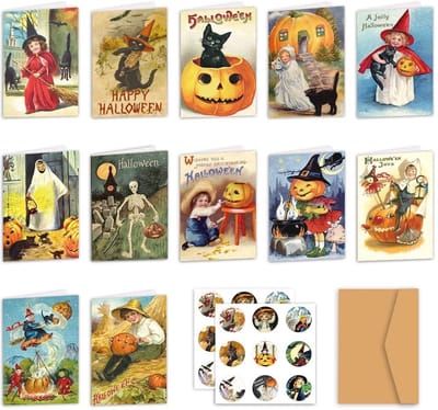 Cosensi- Wenskaart Halloween set - 12 stuks - Ansichtkaarten - Cadeaubonnen - Feestelijke ontwerpen - Hoogwaardig karton - Ansichtkaart