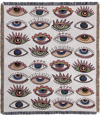 Wandkleed of deken met print - ogen - geweven kleed met oogjes - gekleurde deken - jacquard - 130 x 150 cm - STUDIO Ivana