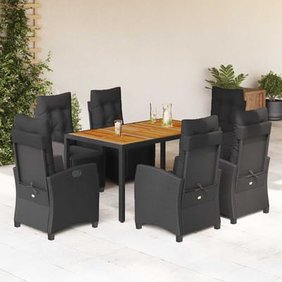 vidaXL - 7-delige - Tuinset - met - kussens - poly - rattan - zwart