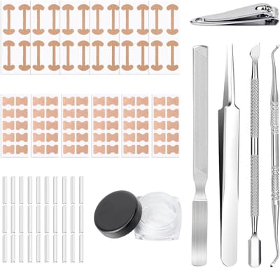 Set van 8 ingegroeide teennagels met roestvrijstalen pedicure hulpmiddelen en zelfklevende nagelcorrectie pads voor voetverzorging en nagelproblemen